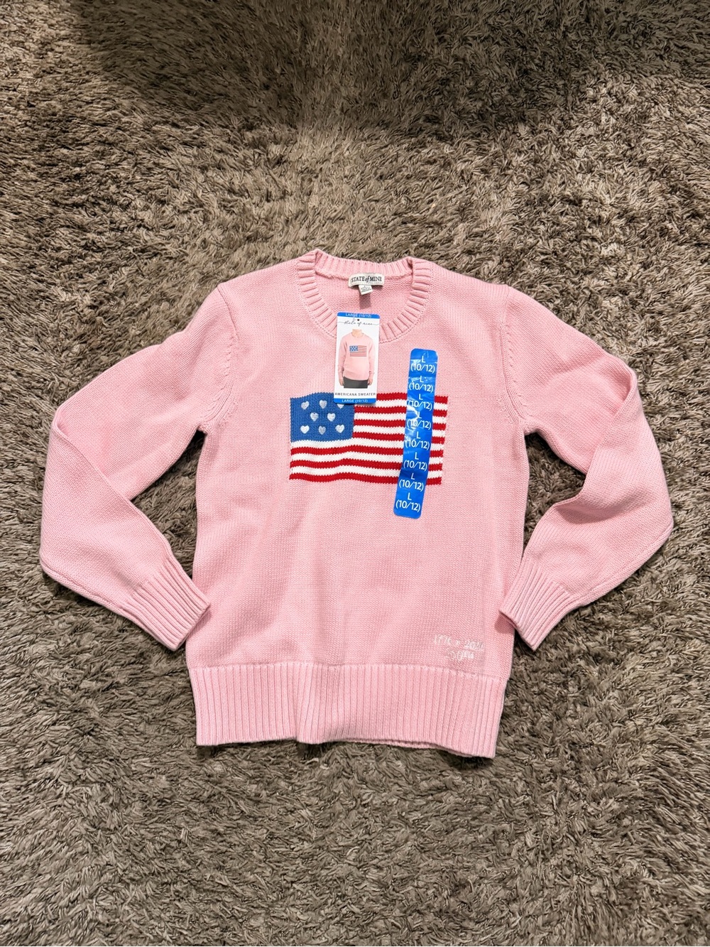 State of Mind Pink Crewneck Sweater with Flag Motif